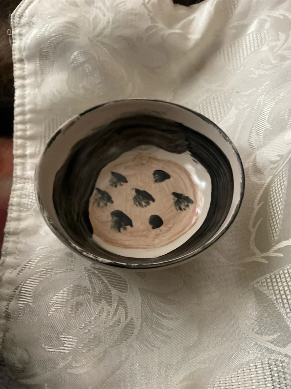 Ikea Of Sweden Ceramic Abstract Print Bowl By Maria Vinko 5.5”W X 2”Beige Black